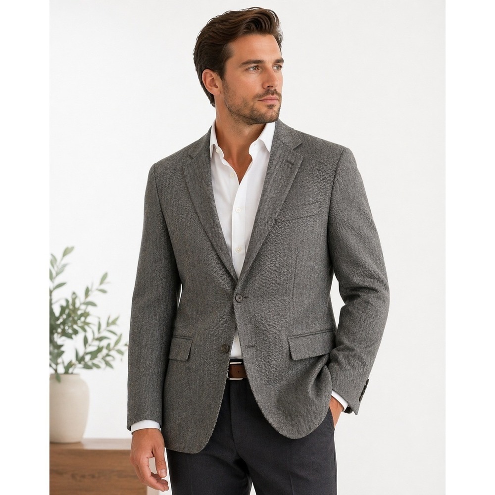 Lauren Ralph Lauren Men's 42L Gray Herringbone Wool Blazer‎ Sport Coat